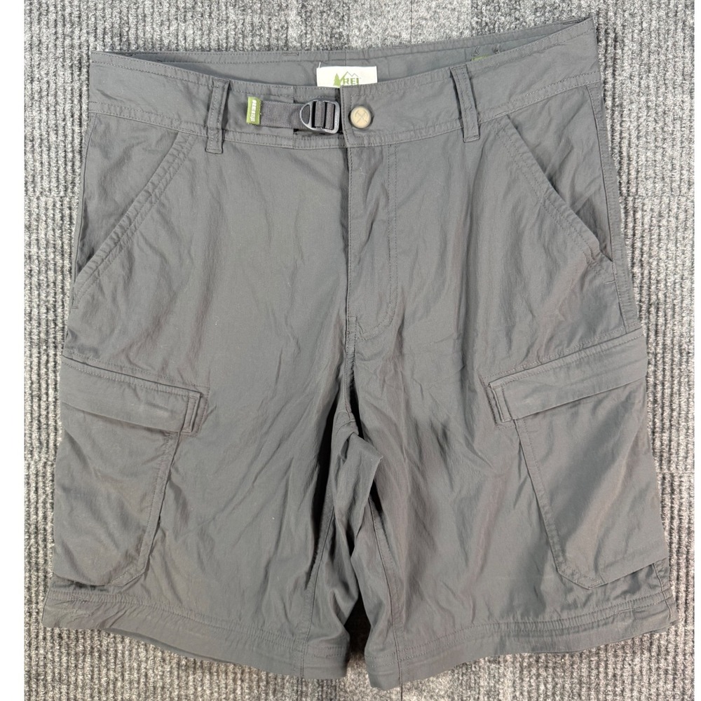 REI Co-op Sahara Mens Gray Nylon Cargo Hiking Shorts Relaxed Fit Size 32W